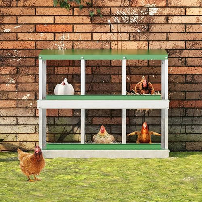 Chicken Nesting Box, 6 Compartment Metal Chicken Nesting Boxes for Chicken Coop, Large Vented Holes Chicken Laying Boxes with Rollout Egg Collection, Wall Mount Chickens Coops - color: Green, size: 6 Holes
