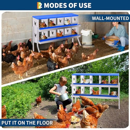 10 Compartment Chicken Nesting Box, Galvanized Steel Metal Laying Box with Removable Tray Roll-Out Egg Collection, Wall Mount Hen Roosting Box, Easy Egg Collection - color: Blue, size: 10 holes with legs