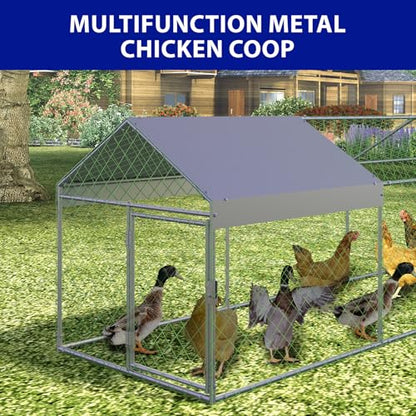 Garvee Large Metal Chicken Coop with Run, 120 in x 40 in x 40 in Chicken Run with Cover, Outdoor Walk in Poultry Cage, for Small Animals Duck Rabbit Hen Chicken Supplies - Silver