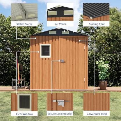 6x4FT Outdoor Storage Shed, Metal Garden Shed with Updated Frame Structure, Lockable Door and Window, Large Tool Shed for Backyard, Patio,Lawn,Utility & Bike Storage - size: 6x4 FT (No Base)