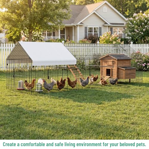 NUGRIART Portable Chicken Coop with Run, 83"×38" Poultry Cage with Waterproof Cover for Small Backyard Flocks, Chickens, Ducks, Rabbits & Small Animals - size: 83.0"L x 38.0"W x 34.0"H