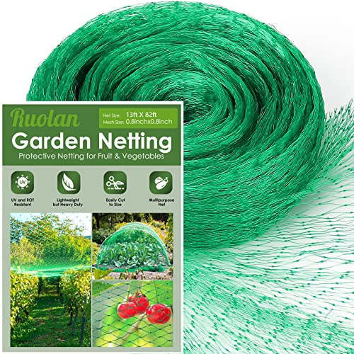 Ruolan Bird Netting for Garden Protect Vegetable Plants and Fruit Trees13X82Ft,Plastic Trellis Netting for Birds, Deer,Squirrels and Other Animals - size: 13X82