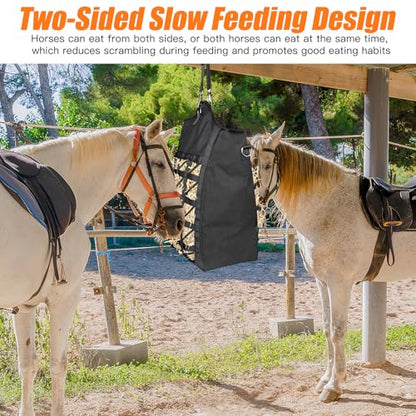 Ultra-Slow Feed Hay Bags for Horses,Two-Sided Premium Oxford Hay Bags with Large Opening,Top with Hook-and-Loop Closure,Adjustable Dual-Purpose Strap for Easy Hanging (Black, Large 1 Pack) - size: Large 1 Pack