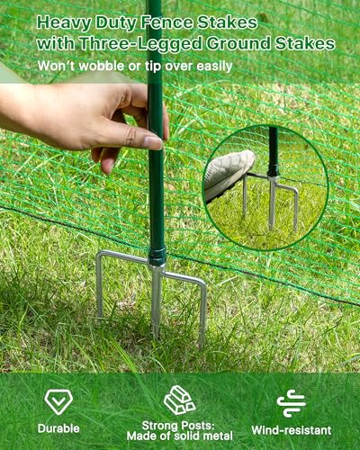 Temporary Fence with Metal Posts, 40" Hx50'L Garden Fence Animal Barrier with Ground Spikes, Plastic Fencing for Outdoor Dogs, Chicken, for Backyard, Patio, Garden