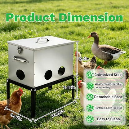 40lb Automatic Chicken Feeder, 6-Port Large Capacity Metal Poultry Feeder, Galvanized Steel Chicken Feeder for Hen Coop