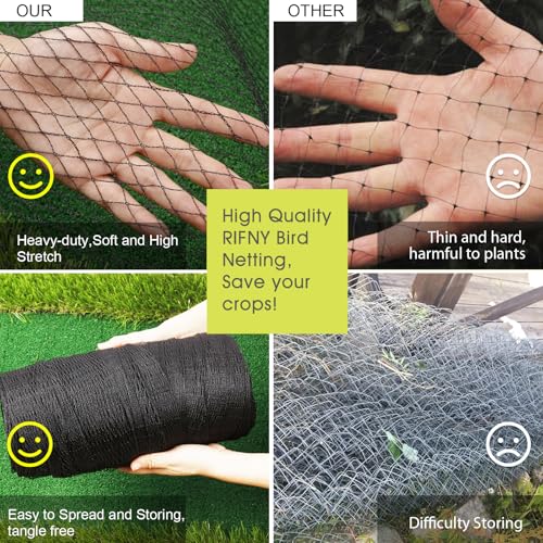 Bird Netting for Garden, 49 x 49FT Heavy Duty Anti Bird Netting Mesh with Ties and Landscape Staples for Vegetable, Fruit Trees & Other Plants, Lasting Against Birds Squirrels and Poultry, Black - size: 49 x 49 FT