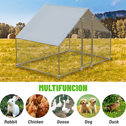 NUGRIART Large Metal Chicken Coop Walk-in Poultry Cage with Water-Resident and Anti-UV Cover Duck Rabbit Cat House Outdoor Chicken Run Pen with Spire Shaped Cage - size: 6.5’L×9.8’W×6.5’H