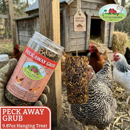 Peck Away Grub Hanging Chicken Treat on String, Black Soldier Fly Larvae for Chickens, High Protein Chicken Snacks and Treats for Laying Hens, 9.87 oz