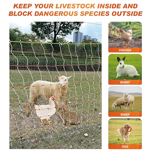 Poultry Electric Netting Fence - 41.3''H (can be Manually Raised to 53.1''H) x 98.5'L for Flying Chicken, Sheep, Goats in Farms, Ranches and Gardens, PK1 - style: (41.3 to 53.1)" x 98.5' - PK1