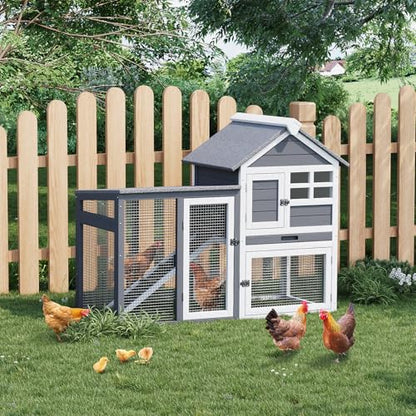 GarveeLife Small Wooden Chicken Coop, 2-Story Rabbit Hutch Indoor Outdoor with Waterproof Roof, Bunny Cage with Pull Out Tray and a Wooden Ramp