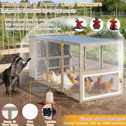 Ketive 93.6" Large Chicken Coop with Run for 6-8 Chickens, Wooden Outdoor Hen House with 6 Nesting Boxes, 4 Lockable Egg Doors, Asphalt Roof and 600D Waterproof Oxford Cover for Backyard - size: 93.6"L x 37.5"W x 41.5"H