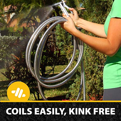 BIONIC STEEL 50 Ft Metal Garden Hose with Sprayer Nozzle,Non Kinking Stainless Steel Heavy Duty Hose 50Ft x 5/8 in. Ultra Flexible NON Expandable for Uninterrupted Water Flow,500 PSI,(Pack of 4) - size: 50' (Pack of 4)