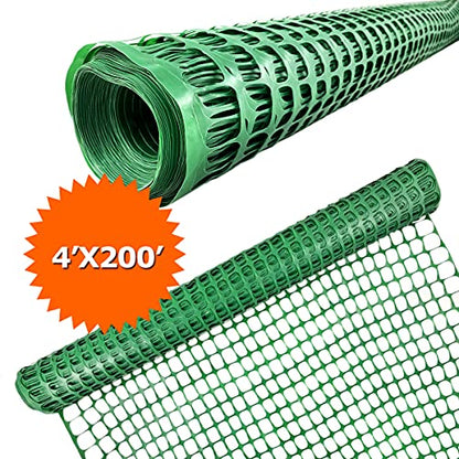 Ashman Plastic Mesh Fence, Construction Barrier Netting, Green, 4'x200' Feet, 1 Roll, Garden Fencing, Fences Wrap, Above Ground, for Snow, Poultry, Chicken, Deer, Patio, Garden Netting, Green 200 FT - color: Green, size: 200 FT