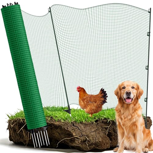 Temporary Fence with Posts, 4‘x50‘ Animal Barrier Dog Portable Fencing with Fiberglass Stake Windbreak Rope, Safety Snow Plastic Netting Roll for Garden Backyard Outdoor for Chickens or Other Animals - size: 4x50FT