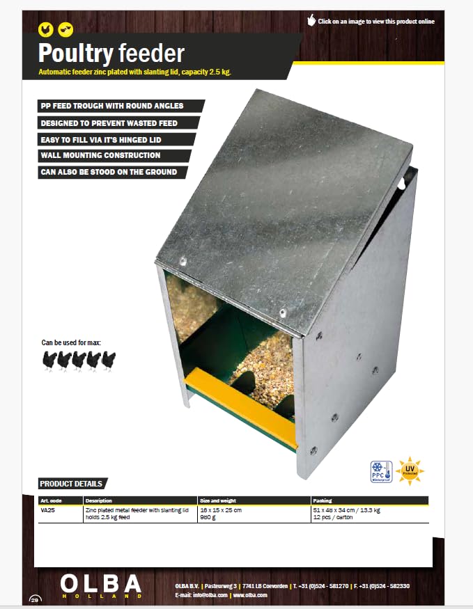 Olba B.V. Automatic Poultry Feeder with Lid, 2.5 kg