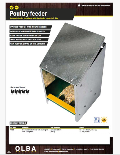 Olba B.V. Automatic Poultry Feeder with Lid, 2.5 kg