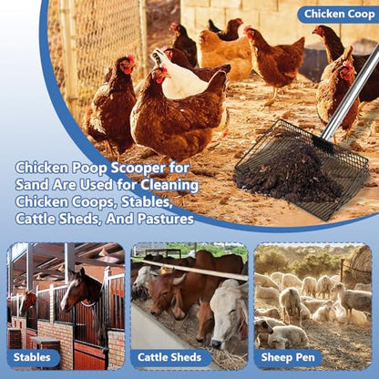 10inch Large Metal Chicken Poop Scooper, Chicken Poop Scooper for Sand with Adjustable Stainless Steel Handle, Chicken Coop Scooper for Sand Suitable for Chicken Coops, Rabbit Coops, Stables, Gardens - size: 2.3"L x 10.0"W x 64.0"H