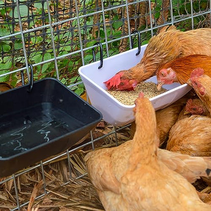 mozoba Hanging Chicken Feeder Trough for Goat Sheep Deer Poultry Duck Chicken Fence Feeder Livestock Feeding Container Goats Supplies Feeders Waterer Bucket (White) - color: White