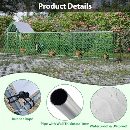 Large Metal Chicken Coop Walk-in Chicken Run Galvanized Wire Poultry Chicken Hen Pen Cage Rabbits Duck Cages with Waterproof and Anti-Ultraviolet Cover for Outside - size: 196.0"L x 42.2"W x 59.6"H