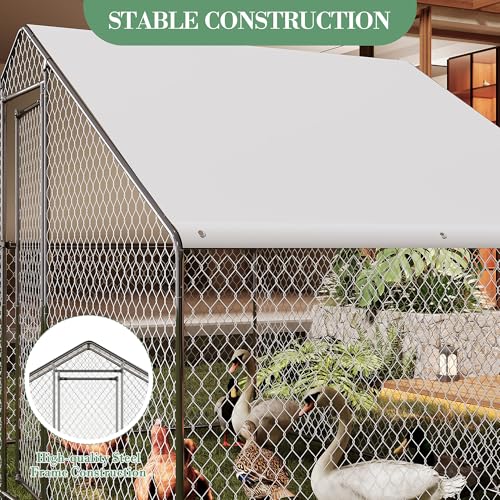 GarveeTech Large Walk-in Chicken Coop with Run, 9.8' x 6.5' Outdoor Chicken Runs for Yard with Cover, Metal Poultry Cage for Chickens, Ducks, Birds - size: 118.1"L x 77.2"W x 78.0"H