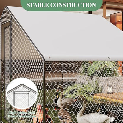 GarveeTech Large Walk-in Chicken Coop with Run, 9.8' x 6.5' Outdoor Chicken Runs for Yard with Cover, Metal Poultry Cage for Chickens, Ducks, Birds - size: 118.1"L x 77.2"W x 78.0"H