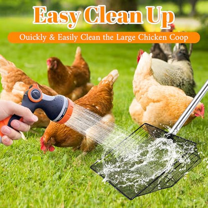 15 Inch Extra Large Chicken Poop Scooper, 37" to 76" Long Stainless Steel Chicken Litter Scoop with Handle and Gloves, Sifting Shovel Pooper Rake Waste Cleaning Tool for Chicken Coop Goat Stall Stable