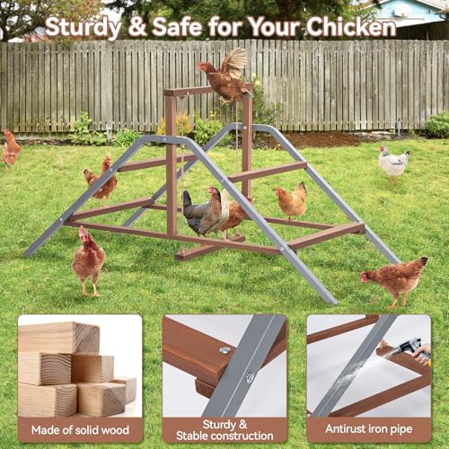 PETSFIT Chicken Perch Ladder-Solid Wood and Rustproof Iron Design, Chicken Ladder with Swing for Healthy Poultry-Ideal for Backyard Coops, Farms, Easy to Assemble and Clean - size: 58"Lx24"Wx28"H