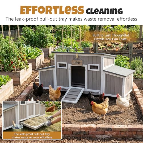 Wooden Chicken Coop, Outdoor Poultry House with Weatherproof Asphalt Roofs, Removable Tray & 2 Nesting Boxes, Ramp Door, Ventilation Windows, Chicken House for 2-4 Chickens Backyard Garden