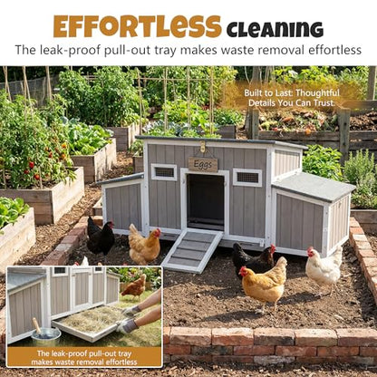 Wooden Chicken Coop, Outdoor Poultry House with Weatherproof Asphalt Roofs, Removable Tray & 2 Nesting Boxes, Ramp Door, Ventilation Windows, Chicken House for 2-4 Chickens Backyard Garden