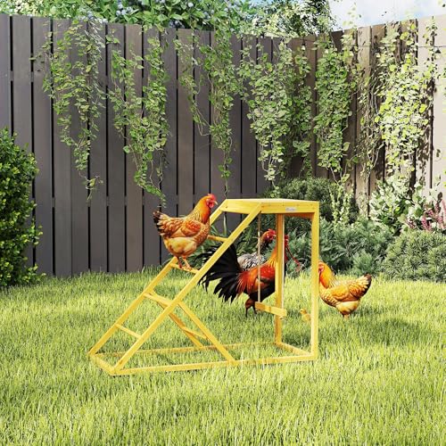 PawHut Chicken Activity Play for Healthy & Happy Animals, Swing Set with Chicken Perches & Hen Ladder, Chicken Coop Toy, Yellow - color: Yellow