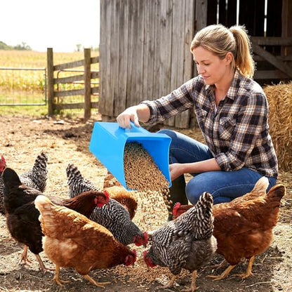 2 Pcs Large Feed Scoop 128 oz Plastic Grain Scoop Ice Seed Enclosed Bucket Utility Shovel with Side Handle for Horse Bird Chicken Livestock Animal Dry Food Restaurant Kitchen (Blue)