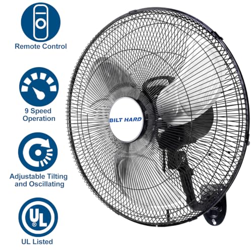 BILT HARD 20" 5200 CFM Wall Mounted Fan with Remote Control, 9-Speed Oscillating Wall Fan with DC Motor, High Velocity Whisper-Quiet Industrial Shop Fan for Garage, Warehouse - size: 20 inch DC Motor