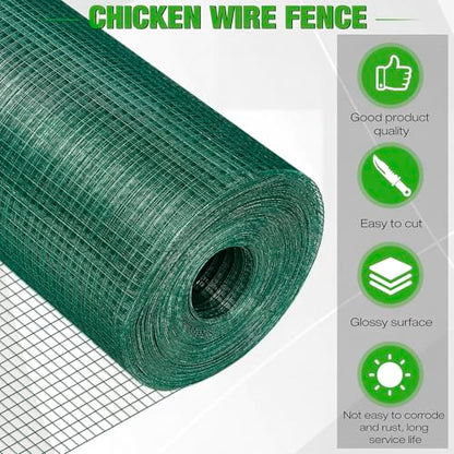 Tatuo Hardware Cloth 1/2 Inch 48in x 150ft Hot Dip Galvanized After Welded Cage Mesh Rolls 21 Gauge Metal Chicken Wire Roll Wire Fencing Poultry Netting for Raised Garden Rodent Animals(Green) - color: Green, size: 48in X 150ft