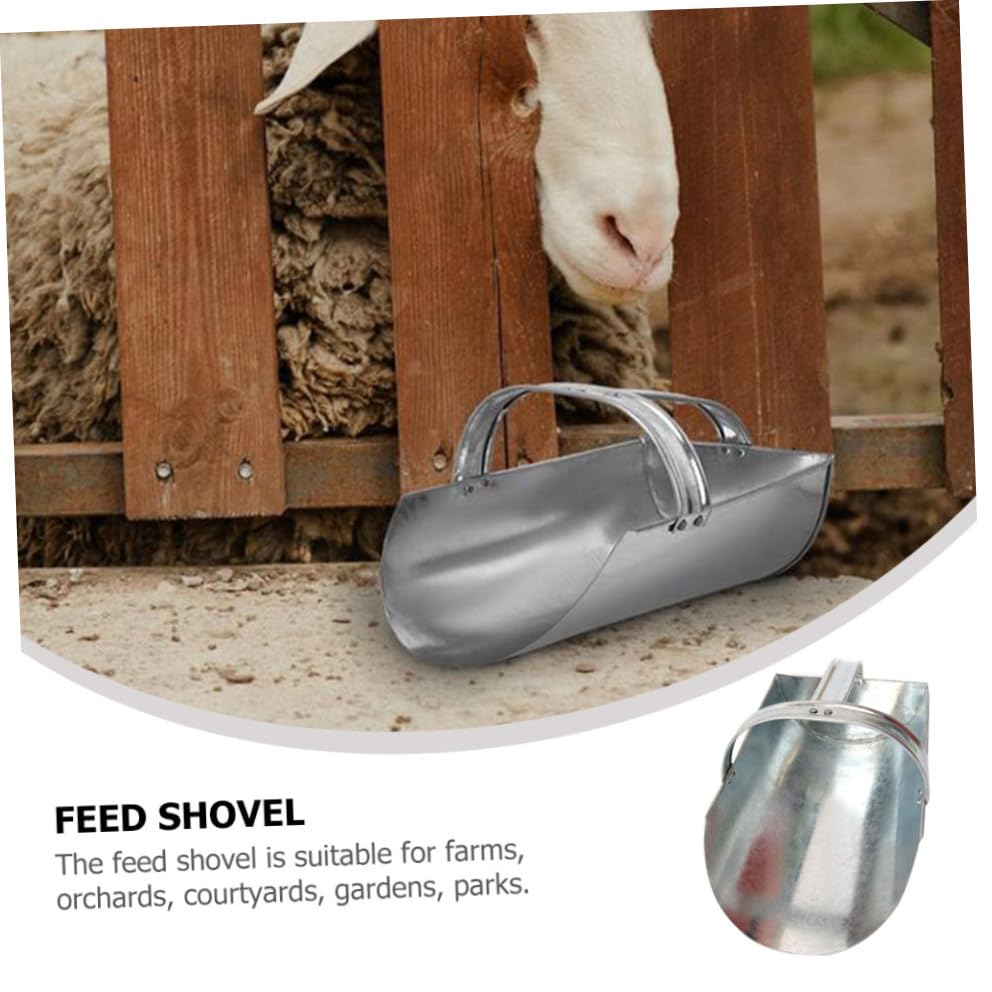 Mikikit 2pcs Practical Iron Scoop for Livestock Farm Use Ergonomic Handle Lightweight Portable Feeding Shovel for Poultry and Animal Easy to Clean