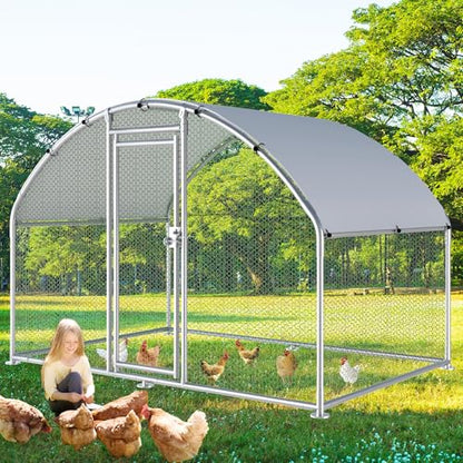 Large Metal Chicken Coop, Chicken Runs for Yard with Cover Walk-in Poultry Cage for 8 10 16 Chickens,Chicken Pen Duck Coop with Round Water-Resident Top and Feeding Door,Hen House 6.4Lx9.84Wx6.23'H FT - size: 6.4'L x 9.84'W x 6.23'H