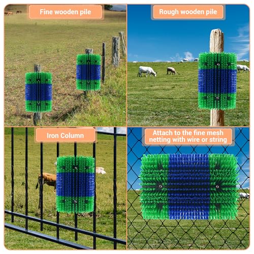 Livestock Scratching Brush 2 Pcs, Heavy Duty Horse Brush with Mounting Screws, Itch Relief & Grooming for Cattle Goat Pig Cow, Farm Animal Back Scratcher, Blue & Green - color: Blue green 2