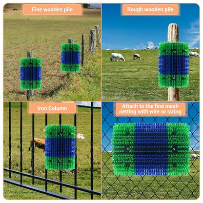 Livestock Scratching Brush 2 Pcs, Heavy Duty Horse Brush with Mounting Screws, Itch Relief & Grooming for Cattle Goat Pig Cow, Farm Animal Back Scratcher, Blue & Green - color: Blue green 2