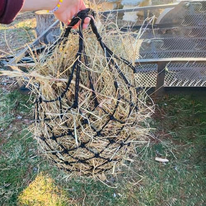 Slow Feed Hay Net for Horses,2 Pack Hanging Feeder for Horses Sheep Goats, Black Nylon Mesh Bag, 40 Inch Length, 2.36 Inch Holes, Cross Weave Design,