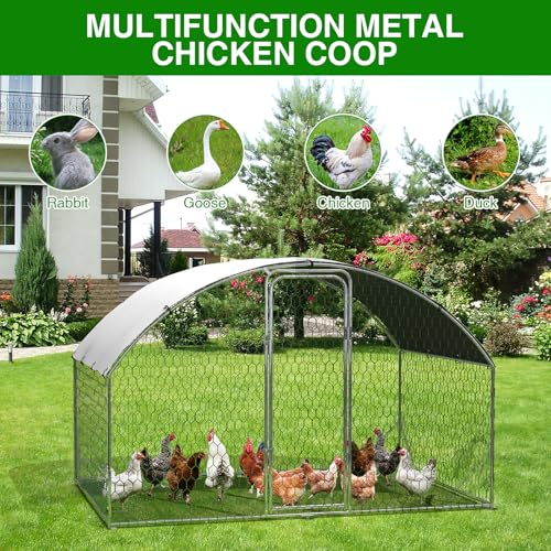 Large Metal Chicken Coop, Outdoor Chicken Runs for Yard with Cover,Large Chicken Run with Upgrade Tri-Supporting,Waterproof and UV-Resistant,Walk-in Poultry Cage for Farm Yard(9.8'l x 6.5'w x 6.5'h) - size: 9.8 x 6.5 x 6.5 FT
