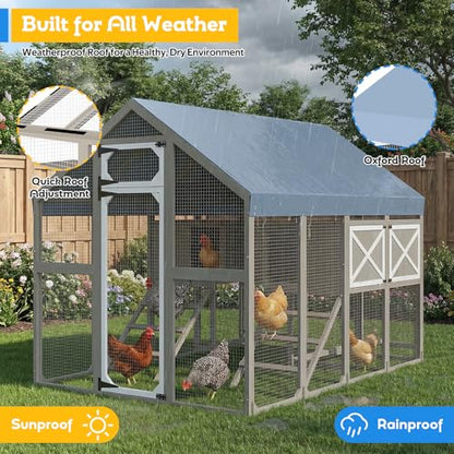 71" H Large Chicken Coop Outdoor Hen House for 8-12 Chickens Walk-in Chicken Run with Weatherproof Roof, Wooden Backyard Poultry Cage with 8 External Nesting Boxes, Ramp for Yard Farm - size: 94.5"L x 70.0"W x 71.0"H