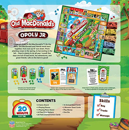 MasterPieces Kids & Family Board Games - Old MacDonald's Farm Opoly Jr. - Officially Licensed Board Games for Kids, & Family - style: Old MacDonald's Farm