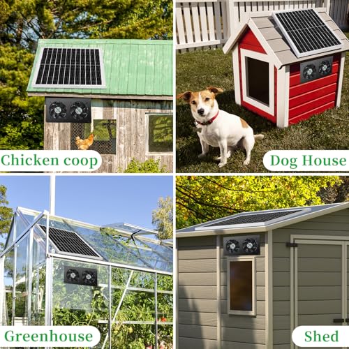 blessny 25W Solar 2 Fan Kit for Outdoor Greenhouse, Solar Powered Vent Exhaust Ventilation Fan for Chicken Coop, Shed Air Circulation, 14.7 Ft Long Cord with IP65 Weatherproof Rate - size: 2 Fan Kit