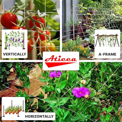 ATICCA Trellis Netting 5 x 225 ft Heavy Duty Polyester Plant Support Netting White - 6 Inch Garden Rope Trellis on Roll - Mesh Twine for Growing Vine Climbing Plants, Flowers, Peas, and Tomatoes. - size: 5x225ft Polyester Trellis Netting
