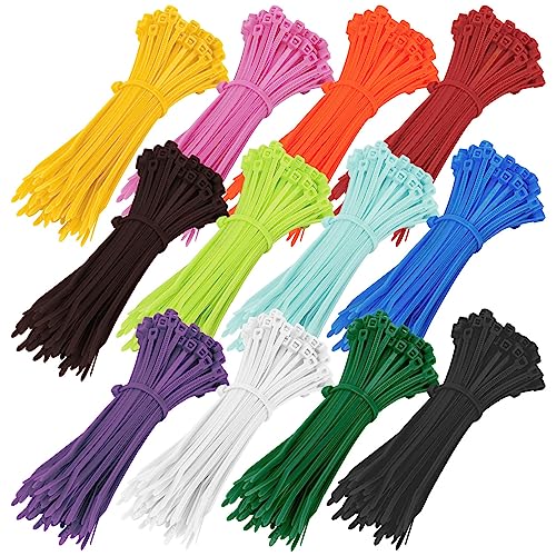 1200 Pieces Colored Zip Ties 4 Inch Multi-Purpose Self-Locking Nylon Cable Ties in 12 Different Colour, Assorted Cord Management Bands for Chicken Leg Home Office Garden Workshop - color: 4in,colors,1200pcs