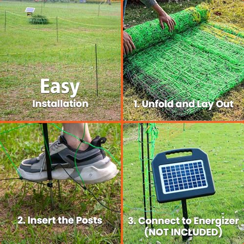 Electric Poultry Netting, 47.2" H x 164'L Electric Chicken Fence for Chickens, Ducks,Turkeys, Sheep, Geese, Portable Poultry Nets Fence kit for the Yard,Backyards,Farms,Ranches, Energizer Not Included