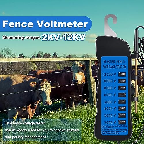 12KV Electric Fence Voltage Tester,2000 to 12000V 8 Neon Indicator Lights Electrical Fence Fault Finder Locator Checker Fence Voltmeter Troubleshooter