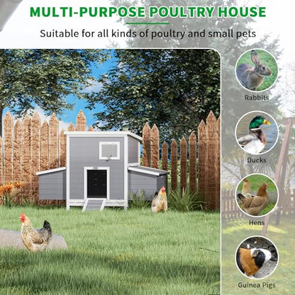 59" Large Chicken Coop for 4-6 Chickens, Wooden Hen House with Large Nesting Boxes, Outdoor Poultry Cage Rabbit Cage with Ramps & Ventilation Window, 59''L*33.5''W*38.6''H - size: 59"L x 33.5"W x 38.6"H
