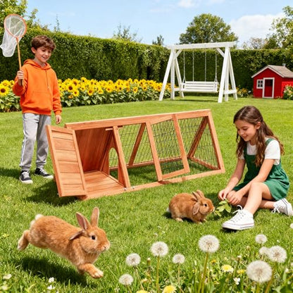 Bunny Cage Outdoor, Wooden Chicken Coop, Portable Chicken Run, Triangle Quail Coop with Ventilating Wire Poultry Hutch for Small Animals (Natural Wood) - color: Natural Wood