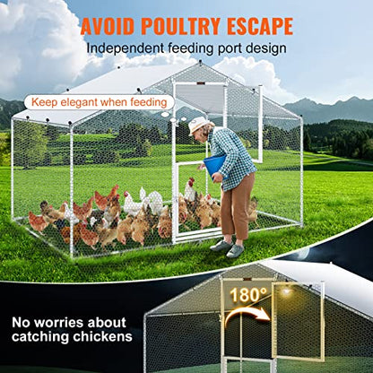 VEVOR Large Metal Chicken Coop with Run, Walkin Chicken Coop for Yard with Waterproof Cover, 6.5 x 9.8 x 6.4 ft, Spire Roof Large Poultry Cage for Hen House, Duck Coop and Rabbit Run, Silver - size: 118.0"L x 78.0"W x 78.0"H