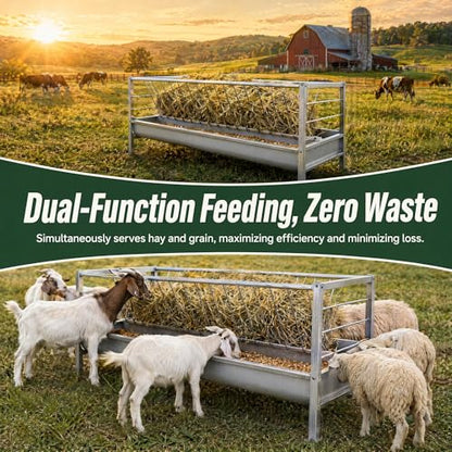 98 Gallon Heavy Duty Livestock Feeder, Hay and Grain Feeder for Goats Sheep Calves, Large Capacity Goat Trough with 25-Goat Capacity Feeder